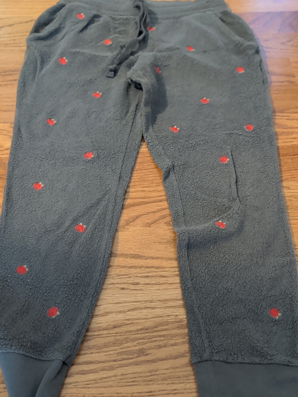 Women's Black Fleece Joggers with Red Rose Accent